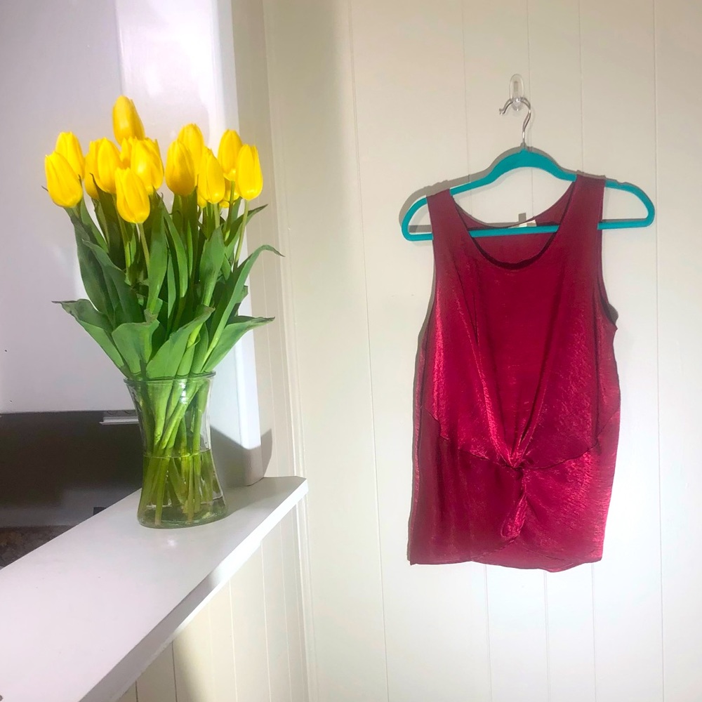 Red Silk Knot Top